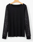 Black Sequin Contrast Long Sleeve Plus Size Top - Toi ‘n’ Moi Ltd