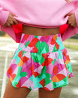 Green Abstract Print Smock Waist Casual Shorts