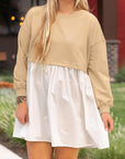 Apricot Color Block Patchwork Ruffled Plus Size Mini Dress - Toi ‘n’ Moi Ltd