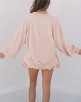 Jet Stream Corded Lantern Sleeve Top High Waist Ruffled Mini Skirt Set
