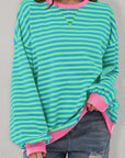 Sweat-shirt oversize à rayures bleu ciel et bordures contrastées
