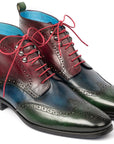 Paul Parkman Wingtip Ankle Boots Three Tone Green Blue Bordeaux (ID
