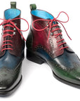 Paul Parkman Wingtip Ankle Boots Three Tone Green Blue Bordeaux (ID