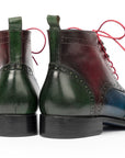 Paul Parkman Wingtip Ankle Boots Three Tone Green Blue Bordeaux (ID