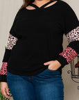 Black Plus Size Leopard Patchwork Strappy Neck Top - Toi ‘n’ Moi Ltd