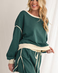 Black Contrast Trim Loose Pullover and Lace-up Waist Skort Set - Toi ‘n’ Moi Ltd