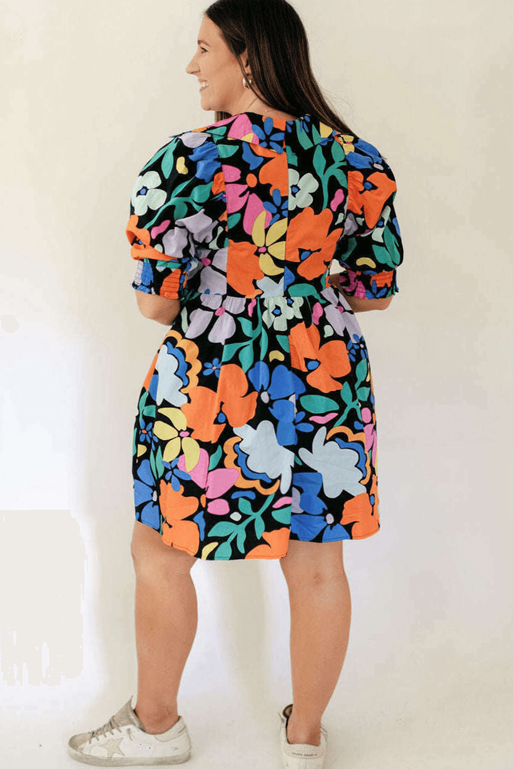 Blue Split Neck Collared Plus Floral Dress - Toi ‘n’ Moi Ltd