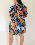 Blue Split Neck Collared Plus Floral Dress - Toi ‘n’ Moi Ltd