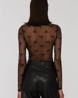 Black Bow Pattern Accent Mesh Long Sleeve Top - Toi ‘n’ Moi Ltd