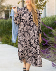 Black Plus Size Floral Printed Puff Sleeve Collared Maxi Dress - Toi ‘n’ Moi Ltd