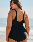 Black Solid Color U Neck Padded Plus Size One Piece Swimsuit - Toi ‘n’ Moi Ltd