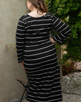 Black Plus Size Striped Loose Long Shift Dress - Toi ‘n’ Moi Ltd