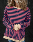 Red Stripe Oversized Contrast Trim Pullover Sweatshirt