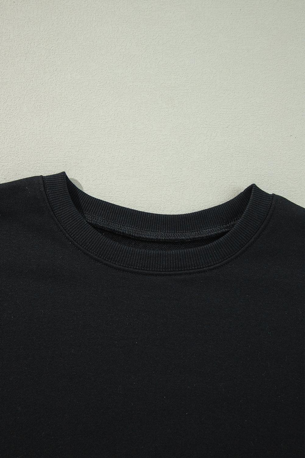 Black Solid Crew Neck Drop Shoulder Plus Size Sweatshirt - Toi ‘n’ Moi Ltd