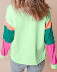 Haut ample à manches longues et patchwork de couleurs vertes