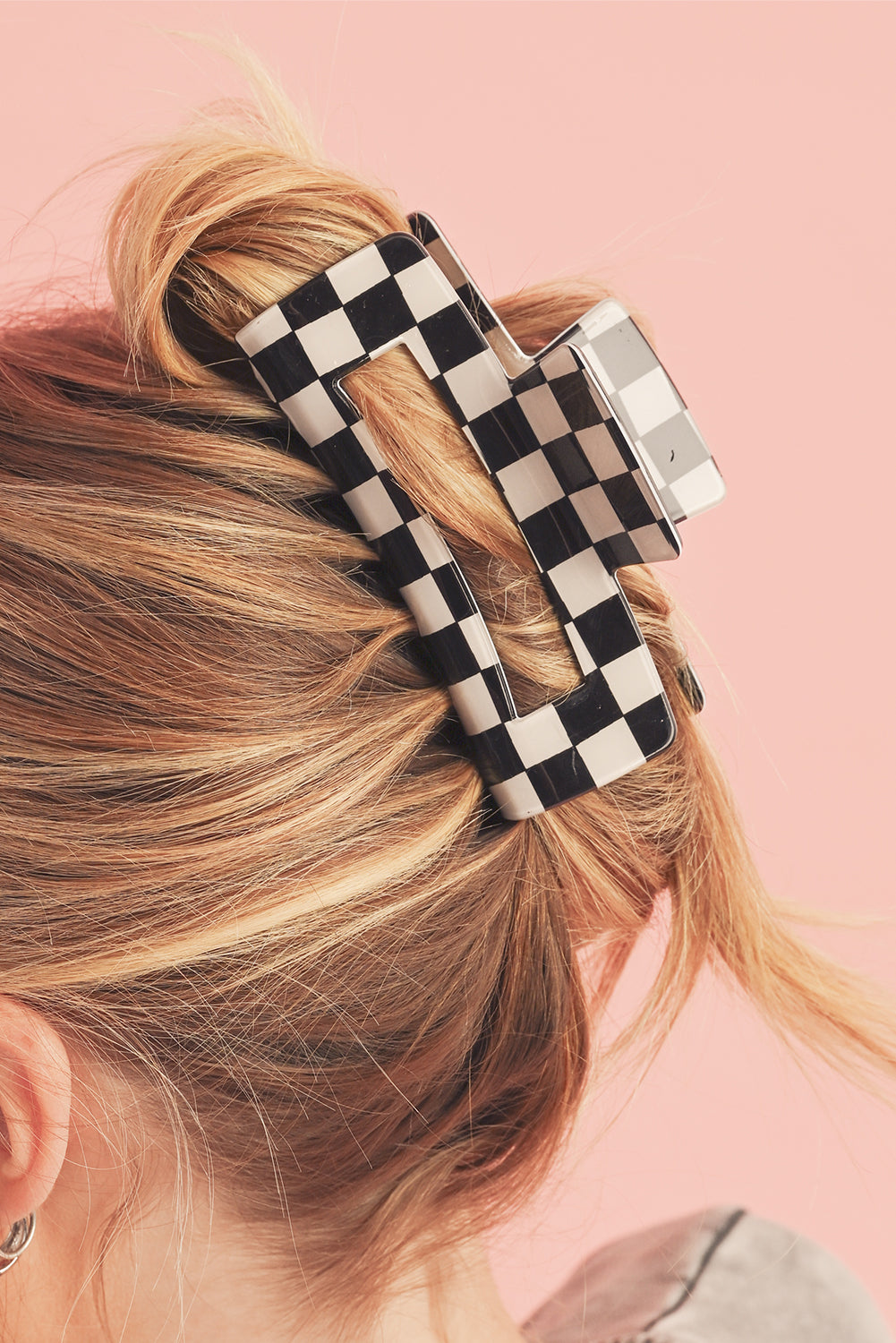 Black Checkered Print Hollow Out Hair Clip - Toi ‘n’ Moi Ltd