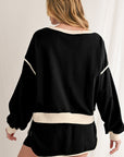 Black Contrast Trim Loose Pullover and Lace-up Waist Skort Set - Toi ‘n’ Moi Ltd