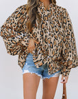 Light French Beige Oversized Leopard Print Balloon Sleeve Casual Shirt