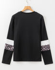 White Leopard Colorblock Patchwork Crew Neck Long Sleeve Tee