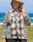 Black Plus Size Plaid Leopard Printed Patchwork Button Up Shacket - Toi ‘n’ Moi Ltd