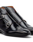 Paul Parkman Double Monkstrap Ankle Boots Black Polished Leather (ID