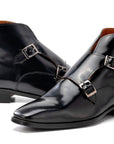 Paul Parkman Double Monkstrap Ankle Boots Black Polished Leather (ID