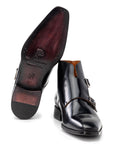 Paul Parkman Double Monkstrap Ankle Boots Black Polished Leather (ID