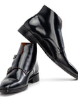 Paul Parkman Double Monkstrap Ankle Boots Black Polished Leather (ID