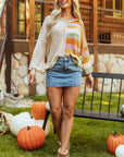 Beige Oversized Colorblock V Neck Hooded Sweater - Toi ‘n’ Moi Ltd