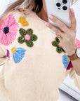 Beige Plus Size Crochet Flower Pullover Sweater - Toi ‘n’ Moi Ltd