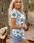 T-shirt slim à col ras du cou imprimé turquoise bleu ciel