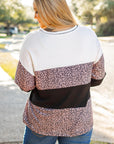 Black Leopard Print Colorblock V Neck Long Sleeve Plus Size Top - Toi ‘n’ Moi Ltd