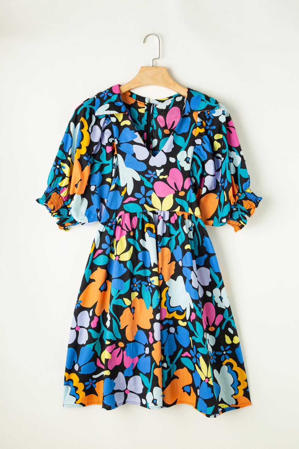 Blue Split Neck Collared Plus Floral Dress - Toi ‘n’ Moi Ltd