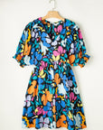 Blue Split Neck Collared Plus Floral Dress - Toi ‘n’ Moi Ltd
