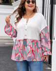 Apricot Plus Size Printed Patchwork Textured Buttoned Blouse - Toi ‘n’ Moi Ltd