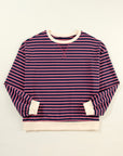 Red Stripe Oversized Contrast Trim Pullover Sweatshirt