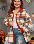 Brown Stripe Plus Size Plaid Print Collared Buttoned Jacket - Toi ‘n’ Moi Ltd