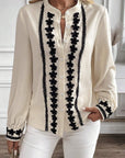Beige Floral Embroidered Stand Neck Buttoned Shirt - Toi ‘n’ Moi Ltd