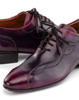 Paul Parkman Handmade Lace-Up Casual Shoes For Men Purple Burnished (ID