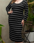 Black Plus Size Striped Loose Long Shift Dress - Toi ‘n’ Moi Ltd