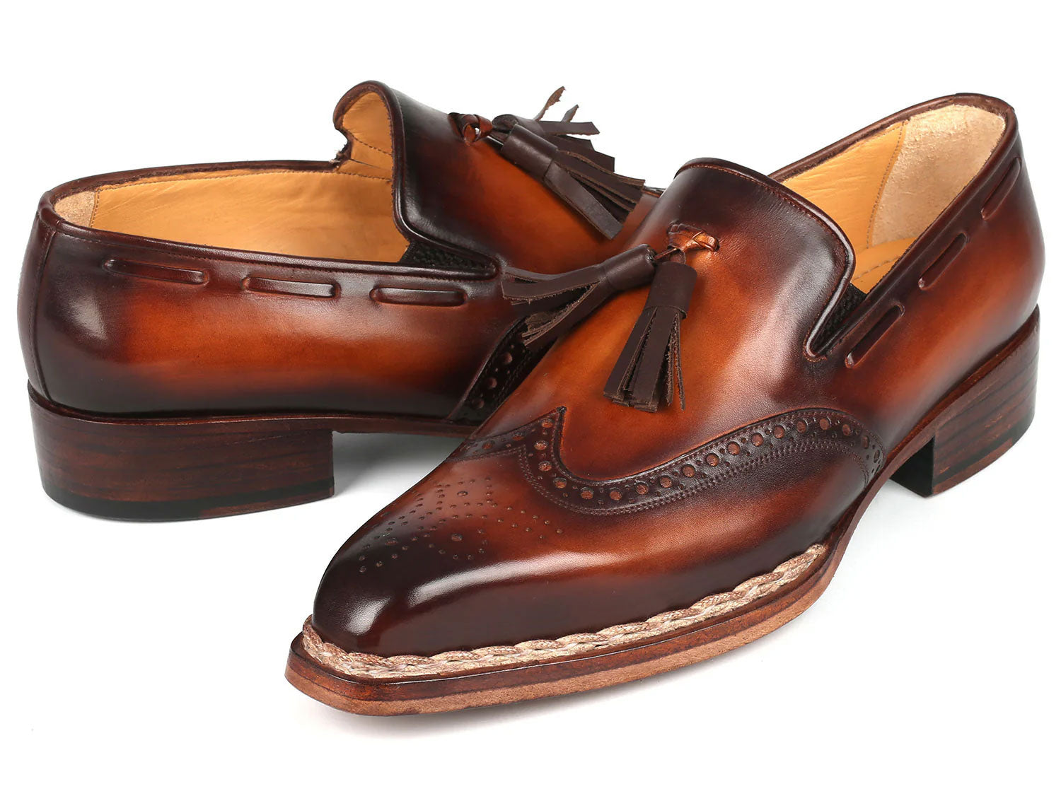 Paul Parkman Norwegian Welted Tassel Loafers Brown Burnished (ID