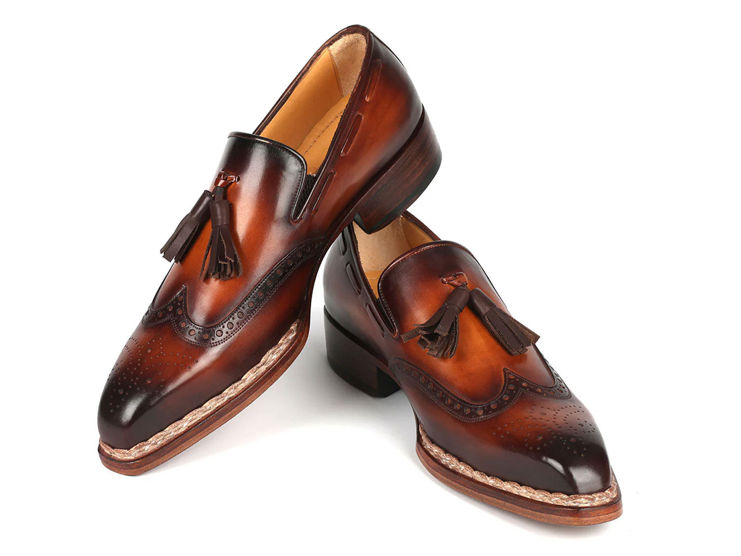 Paul Parkman Norwegian Welted Tassel Loafers Brown Burnished (ID