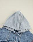 Beau Blue Plaid Print Patchwork Hooded Raw Hem Denim Jacket - Toi ‘n’ Moi Ltd
