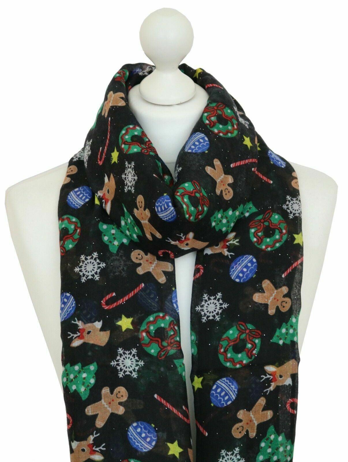 Womens Ladies Christmas Festive Scarf Santa Claus Snowman Print Winter Gifts UK - Toi ‘n’ Moi Ltd