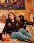 Black Plus Size Halloween Sequined Pumpkin Pattern Sweater - Toi ‘n’ Moi Ltd