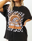 Black Checkerd DESERT DREAMS Printed Ripped Plus Size Tee - Toi ‘n’ Moi Ltd