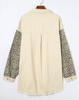Apricot Plus Size Leopard Sleeve Raw Hem Denim Jacket - Toi ‘n’ Moi Ltd