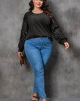 Black Plus Size Sequin Patchwork Crew Neck Long Sleeve Top - Toi ‘n’ Moi Ltd