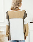 Khaki Exposed Seam Color Block Patchwork Top