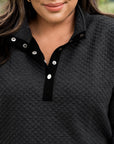 Black Plus Size Quilted Button Up Henley Sweatshirt - Toi ‘n’ Moi Ltd